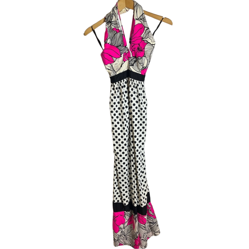 Milli Hamilton Vintage Halter Maxi Dress Floral Polka Dot Canadian Luxury Design
